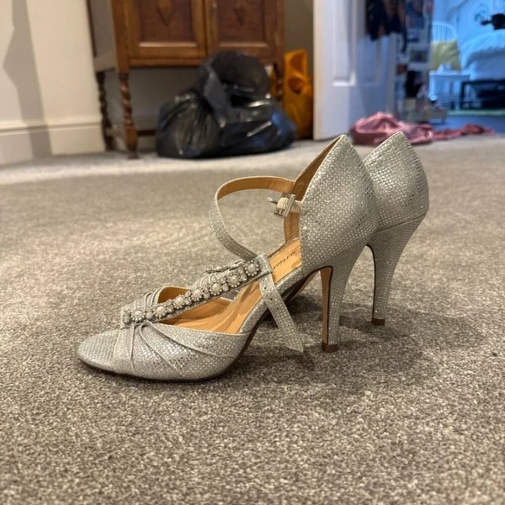 Sparkly silver high heels